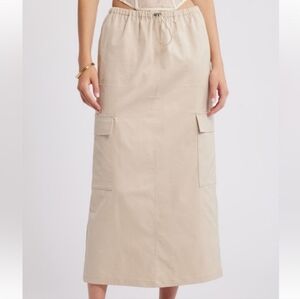 Open Edit Tan Oxford Midi Skirt with Pockets